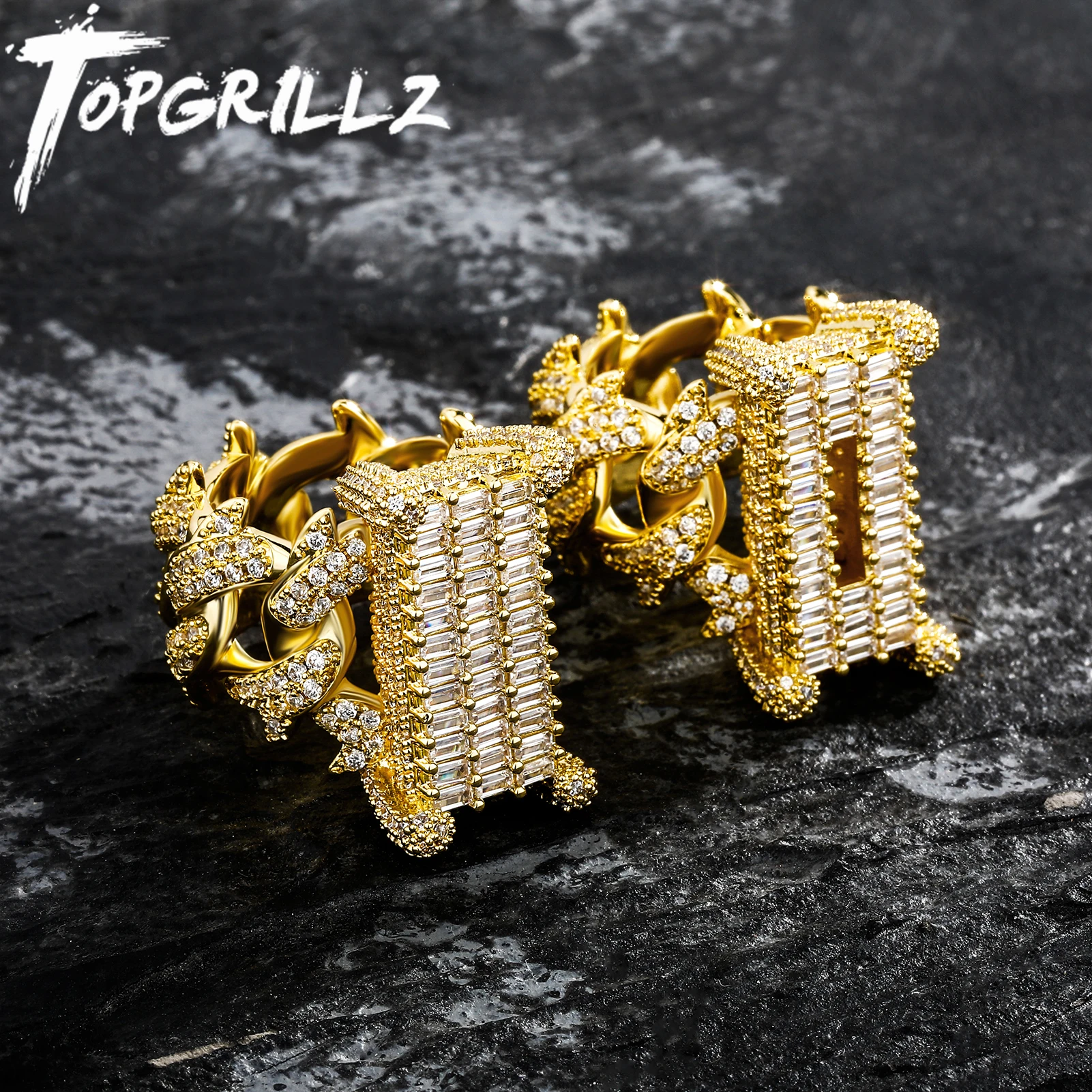 

TOPGRILLZ новый роскошный багет Циркон Кластерное кольцо с ремешком Iced Out Micro Pave CZ набор камней в стиле хип-хоп модные ювелирные изделия подарок д...