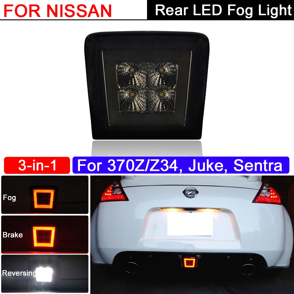 3-In-1 Smoked Lens LED Rear Tail Fog Lamp With Rear Brake Lights And Reversing Light For Nissan 370Z/Z34 Juke Nismo Sentra Nismo
3-In-1 Smoked Lens LED Rear Tail Fog Lamp With Rear Brake Lights And Reversing Light For Nissan 370Z/Z34 Juke Nismo Sentra Nismo