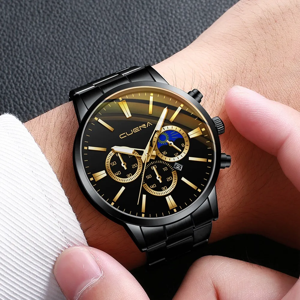 

CUENA Watches Luxury Top Brand Men Business Fashion Stainless Steel Analog Date Sport Quartz Wrist Watch Relogio Masculino