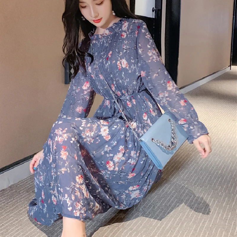 women Elegant Casual Vacation Dress Korean Style Vestido New Arrivals Autumn Floral Print Chiffon Long Sleeve pleated Midi Dress
women Elegant Casual Vacation Dress Korean Style Vestido New Arrivals Autumn Floral Print Chiffon Long Sleeve pleated Midi Dress