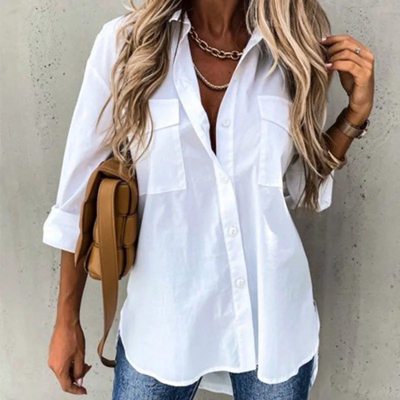 New Plus Size White Casual Women's Shirt Mid-length Tops Fashion Solid Color Buttoned Shirts Versatile Long-sleeved Lady Shirts
New Plus Size White Casual Women's Shirt Mid-length Tops Fashion Solid Color Buttoned Shirts Versatile Long-sleeved Lady Shirts