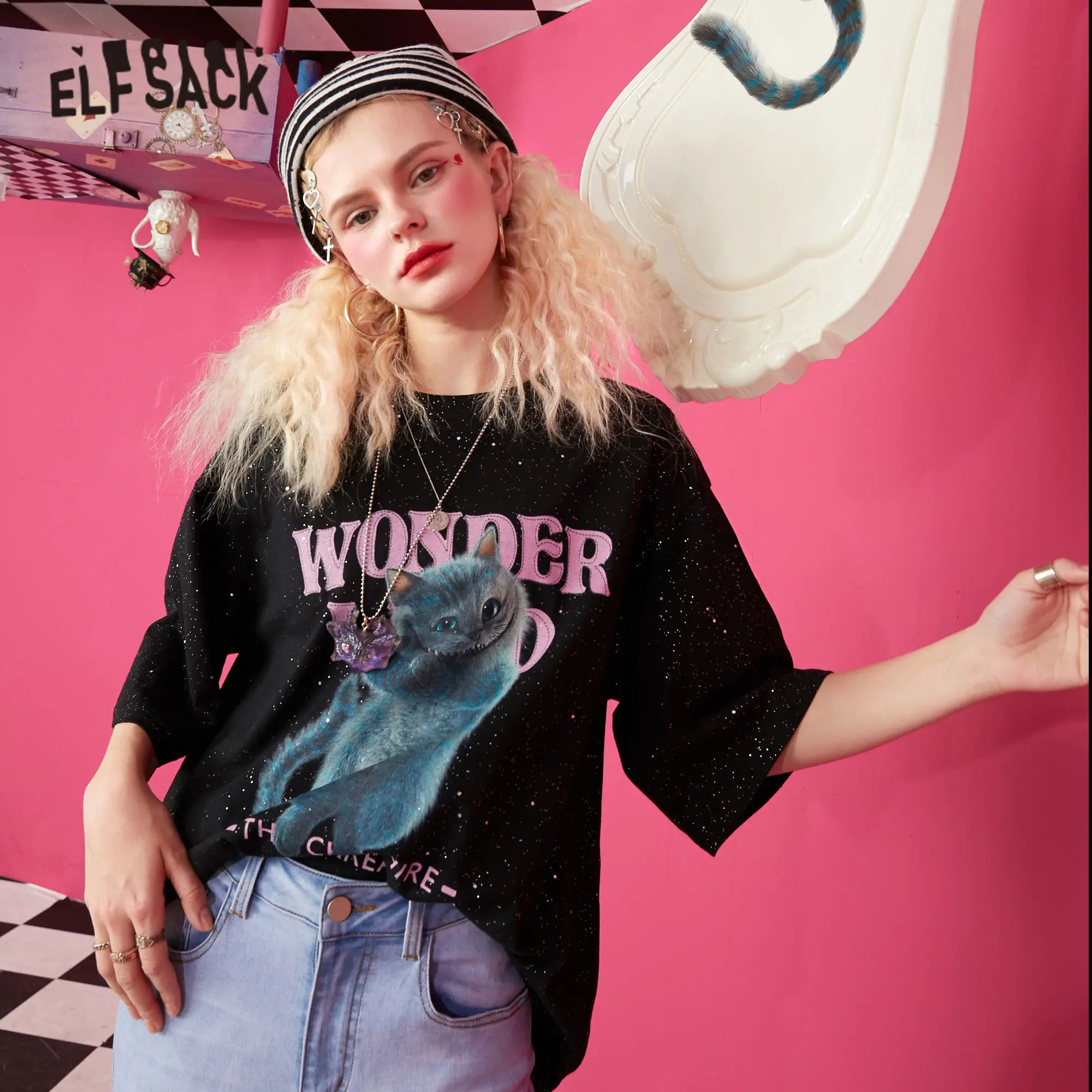 ELFSACK Harajuku Cat Print Casual T-Shirts Women,2021 Spring ELF Vintage Short Sleeve Female Basic Daily Graphic Tops
ELFSACK Harajuku Cat Print Casual T-Shirts Women,2021 Spring ELF Vintage Short Sleeve Female Basic Daily Graphic Tops