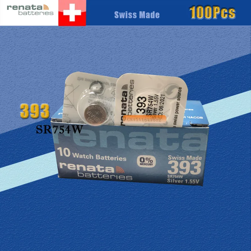 100 X renata Silver Oxide Watch Battery 393 SR754W 754 1.55V 100% original brand battery | Электроника