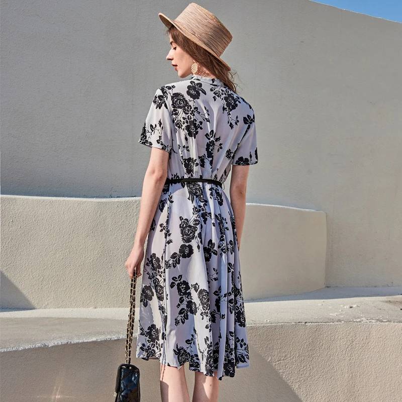 100% Silk Women's Runway Dresses O Neck Short Sleeves Floral Printed Sash Bow Belt Fashion Casual Holiday Dresses
100% Silk Women's Runway Dresses O Neck Short Sleeves Floral Printed Sash Bow Belt Fashion Casual Holiday Dresses