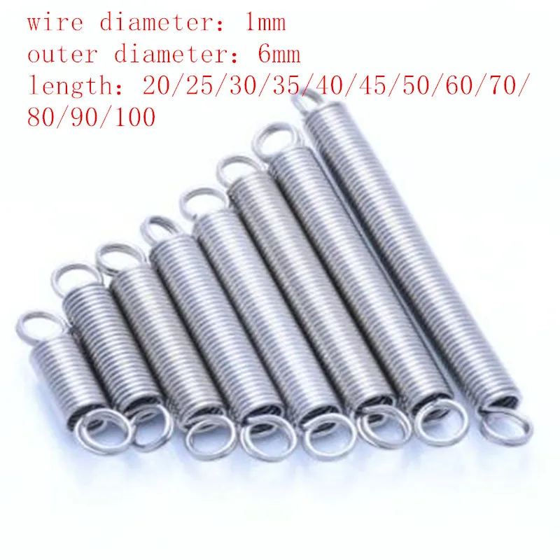 2pcs 1.0*6*L stainless steel Tension spring with a hook extension outer dia 6mm spring length 20mm to 60mm
2pcs 1.0*6*L stainless steel Tension spring with a hook extension outer dia 6mm spring length 20mm to 60mm