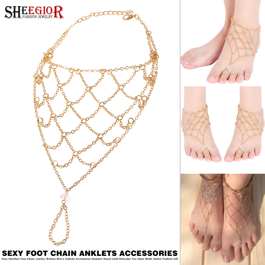 

Sexy Barefoot Foot Chains Anklets for Women Men Accessories Summer Beach Mesh Gold color Toe Chains Ankle Bracelets Anklet Gifts