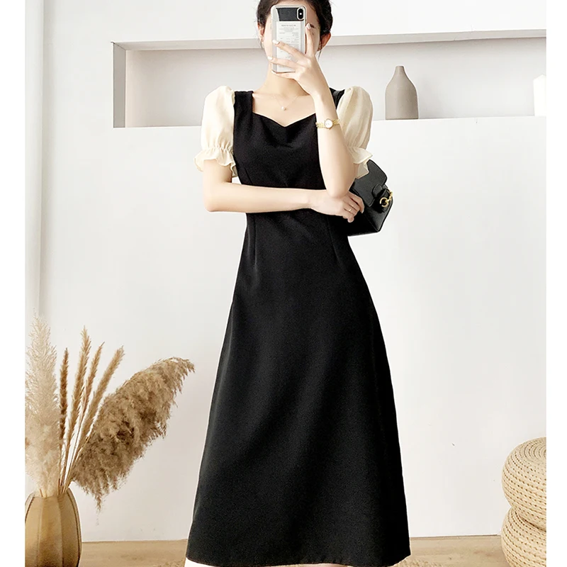 Women Short Puff Sleeve Dress Patchwork Mesh Elegant Chic Retro Square Collar Slim Contrasting Color Ladies Vestidos Summer 2021
Women Short Puff Sleeve Dress Patchwork Mesh Elegant Chic Retro Square Collar Slim Contrasting Color Ladies Vestidos Summer 2021