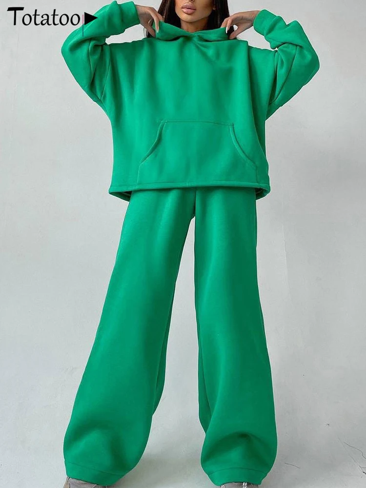 Totatop Women's Fleece Solid Hoodie Two Piece Set 2021 Winter Long Sleeve Oversize Sweatshirt And Wide Leg Pants Set Female Suit 
Totatop Women's Fleece Solid Hoodie Two Piece Set 2021 Winter Long Sleeve Oversize Sweatshirt And Wide Leg Pants Set Female Suit