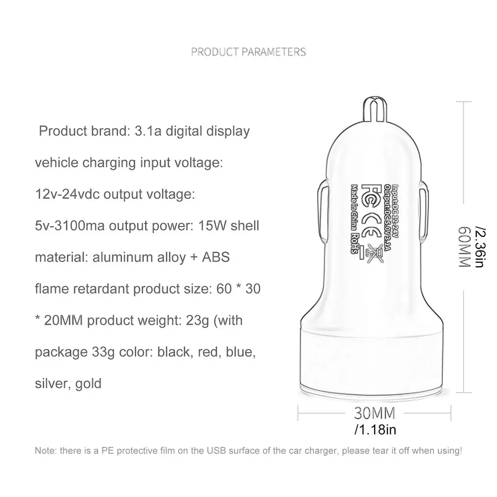 3.1A Dual USB Car Charger With LED Display Universal Mobile Phone Car Chargers Fast Charging Adapter
3.1A Dual USB Car Charger With LED Display Universal Mobile Phone Car Chargers Fast Charging Adapter