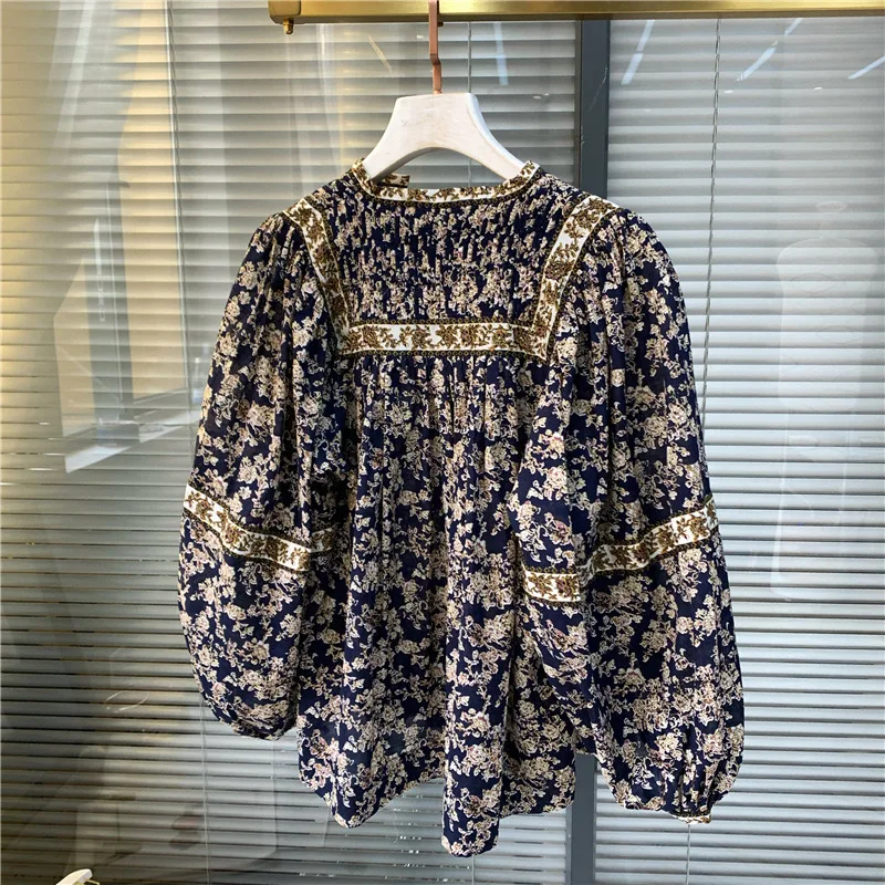Vintage floral Women V-neck Blouse 2020 New Summer color matching lantern sleeve ladies loose shirt female pleated shirt top
Vintage floral Women V-neck Blouse 2020 New Summer color matching lantern sleeve ladies loose shirt female pleated shirt top