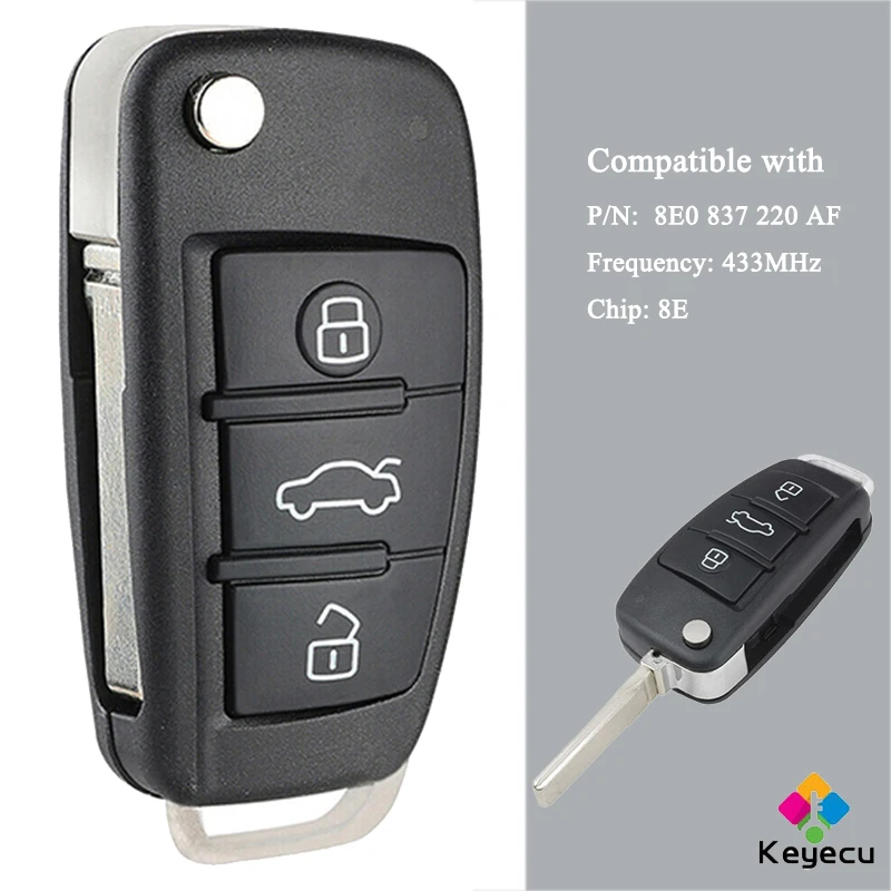 KEYECU Flip Remote Control Car Key With 3 Buttons 433MHz 8E Chip - FOB for Audi Q7 2007 2008 2009 2010 2011 2012 8E0 837 220 AF
KEYECU Flip Remote Control Car Key With 3 Buttons 433MHz 8E Chip - FOB for Audi Q7 2007 2008 2009 2010 2011 2012 8E0 837 220 AF