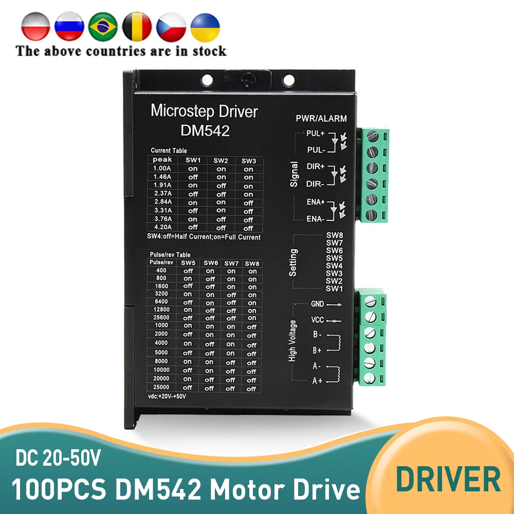 100pcs DM542 Stepper Motor Controller Leadshine 2-phase Digital Stepper Motor Driver 20-50VDC Max. 4.2A for 57 86 Series Motor
100pcs DM542 Stepper Motor Controller Leadshine 2-phase Digital Stepper Motor Driver 20-50VDC Max. 4.2A for 57 86 Series Motor
