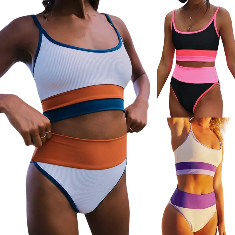 WomenColor Contrast High Waist Silng Striped Swimwear Bikini Set Summer Swimsuit Bathing Suit
WomenColor Contrast High Waist Silng Striped Swimwear Bikini Set Summer Swimsuit Bathing Suit