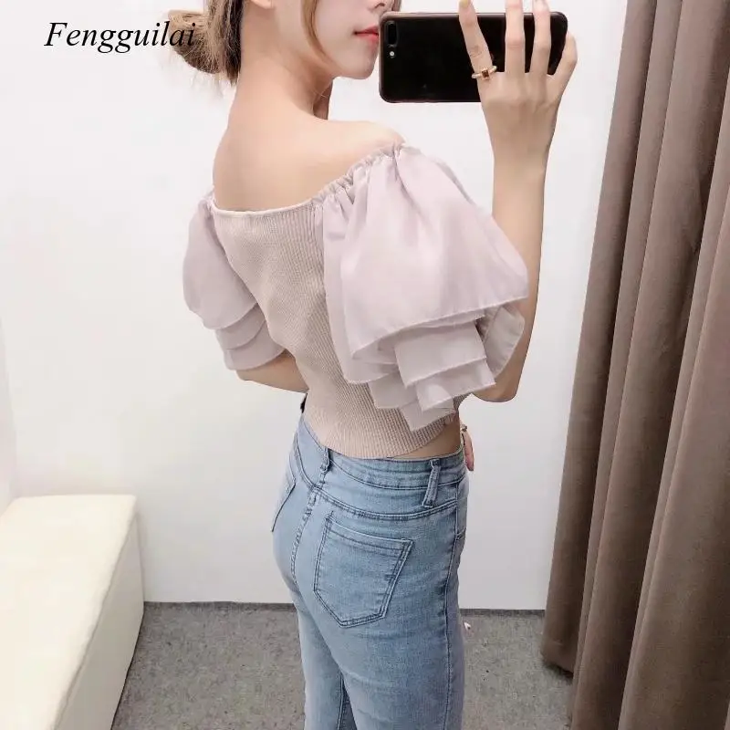 New 2020 Women V Neck Puff Sleeve Patchwork Knitted Shirt Chic Ladies Ruffles Organza Short Sleeve Blouses Femininas Tops
New 2020 Women V Neck Puff Sleeve Patchwork Knitted Shirt Chic Ladies Ruffles Organza Short Sleeve Blouses Femininas Tops