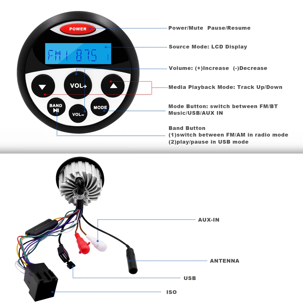 Yacht BT Voice Box Marine Radio Motorcycle USB Cast Aluminum Waterproof MP3 Player Boat Radio Marine Stereo MP3 player 2020 New
Yacht BT Voice Box Marine Radio Motorcycle USB Cast Aluminum Waterproof MP3 Player Boat Radio Marine Stereo MP3 player 2020 New