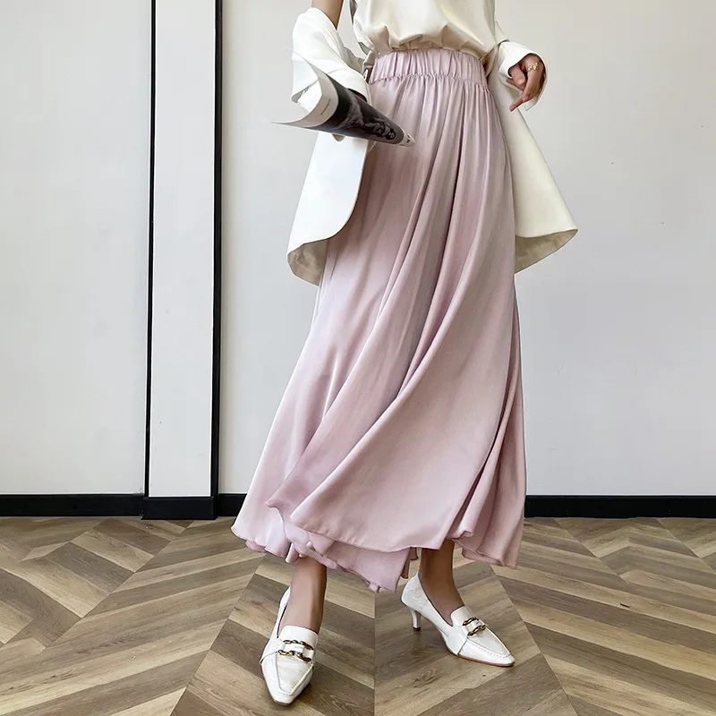 Розовые весенне-летние тонкие широкие брюки Hakama женские модные драпированные