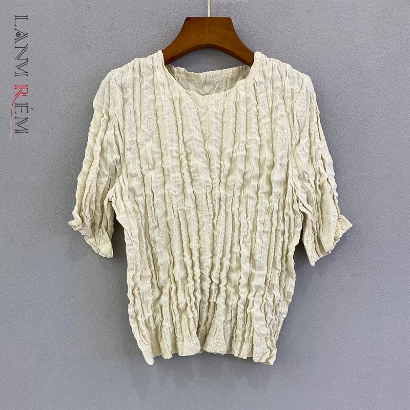 LANMREM Pleated T-shirt For Women Niche Round Neck Short Sleeves Stretch T-shirt Autumn And Summer 2022 New 2J624
LANMREM Pleated T-shirt For Women Niche Round Neck Short Sleeves Stretch T-shirt Autumn And Summer 2022 New 2J624