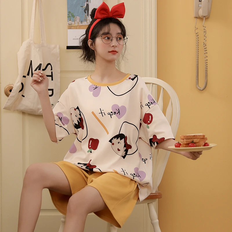 Пижама женская Kawaii с принтом японского аниме Чиби Маруко-тян, летняя, с эластичной талией и круглым вырезом, с коротким рукавом, домашняя оде... 
Пижама женская Kawaii с принтом японского аниме Чиби Маруко-тян, летняя, с эластичной талией и круглым вырезом, с коротким рукавом, домашняя оде...
