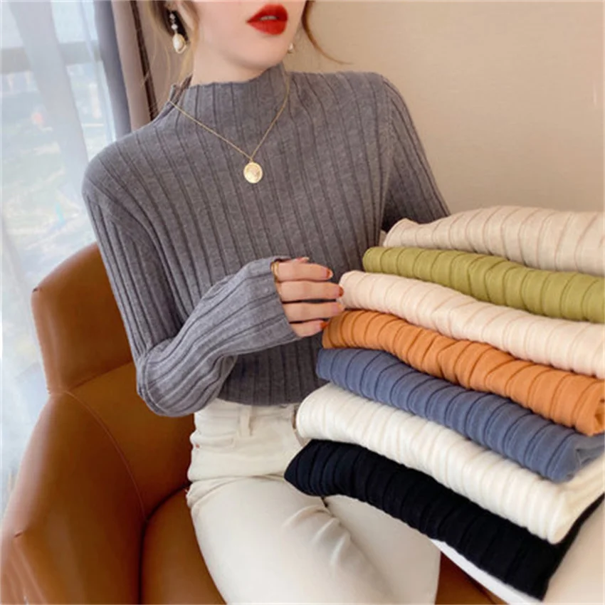 Women Mock Neck Cotton Sweaters Autumn Winter Korean Slim Pullover Female Basic Tops Casual Knit Sweater Soft Warm Jumper 2021
Women Mock Neck Cotton Sweaters Autumn Winter Korean Slim Pullover Female Basic Tops Casual Knit Sweater Soft Warm Jumper 2021