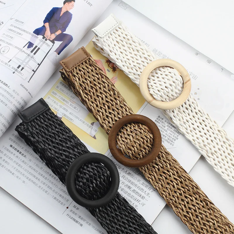 Summer Ladies Wide Braided Woven Straw Waist Belt With Round Wooden Buckle Belts For Women Dress
Summer Ladies Wide Braided Woven Straw Waist Belt With Round Wooden Buckle Belts For Women Dress