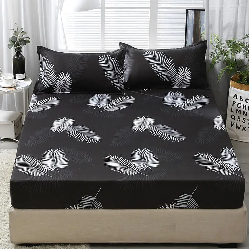 3pcs Fitted Sheet with Pillowcase Set Black Leaf Printed Single Queen Size Mattress Protector Cover Bottom Sheet for King Bed
3pcs Fitted Sheet with Pillowcase Set Black Leaf Printed Single Queen Size Mattress Protector Cover Bottom Sheet for King Bed