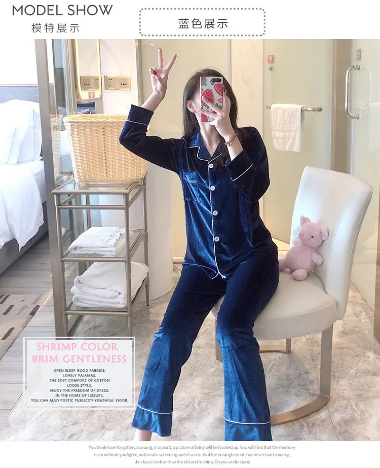 Golden Velvet Pajamas Women's Spring Autumn Korean Cardigan Lapel Casual Oversize Women's Home Wear Suit Female Pyjamas
Golden Velvet Pajamas Women's Spring Autumn Korean Cardigan Lapel Casual Oversize Women's Home Wear Suit Female Pyjamas