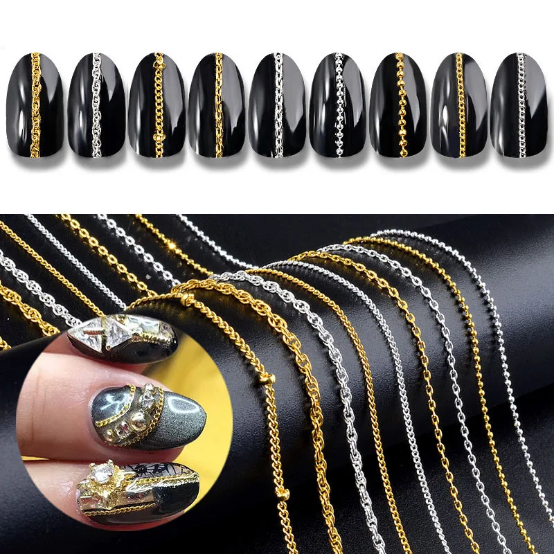 50cm Gold Silver Black nail chain Falt Fashion metal Tiny Chain Tips Nail Art Decorations Diy Jewelry Accessories
50cm Gold Silver Black nail chain Falt Fashion metal Tiny Chain Tips Nail Art Decorations Diy Jewelry Accessories