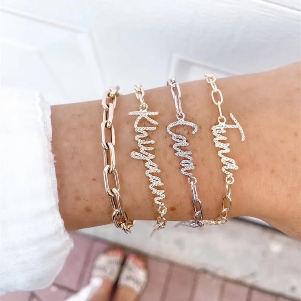 New Custom Name Bracelets Alloy Pave Zircon Letter Bracelet Personality Nameplate Pendant Bracelet Jewelry Gift for Women
New Custom Name Bracelets Alloy Pave Zircon Letter Bracelet Personality Nameplate Pendant Bracelet Jewelry Gift for Women