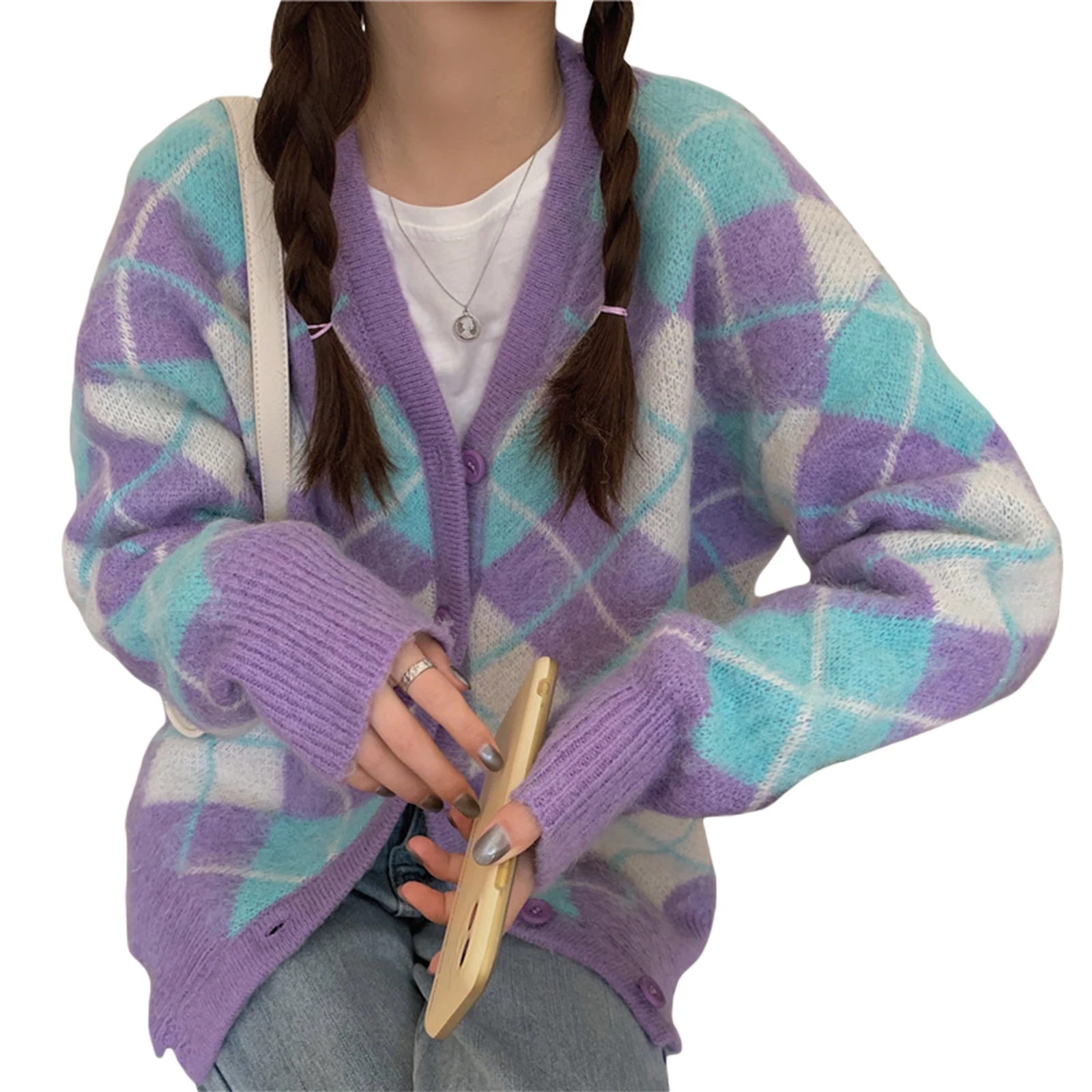 Spring Fall Women\u2019s Casual Button Down Knit Sweater Long Sleeve V Neck Argyle Print Loose Cardigan Coats
Spring Fall Women\u2019s Casual Button Down Knit Sweater Long Sleeve V Neck Argyle Print Loose Cardigan Coats