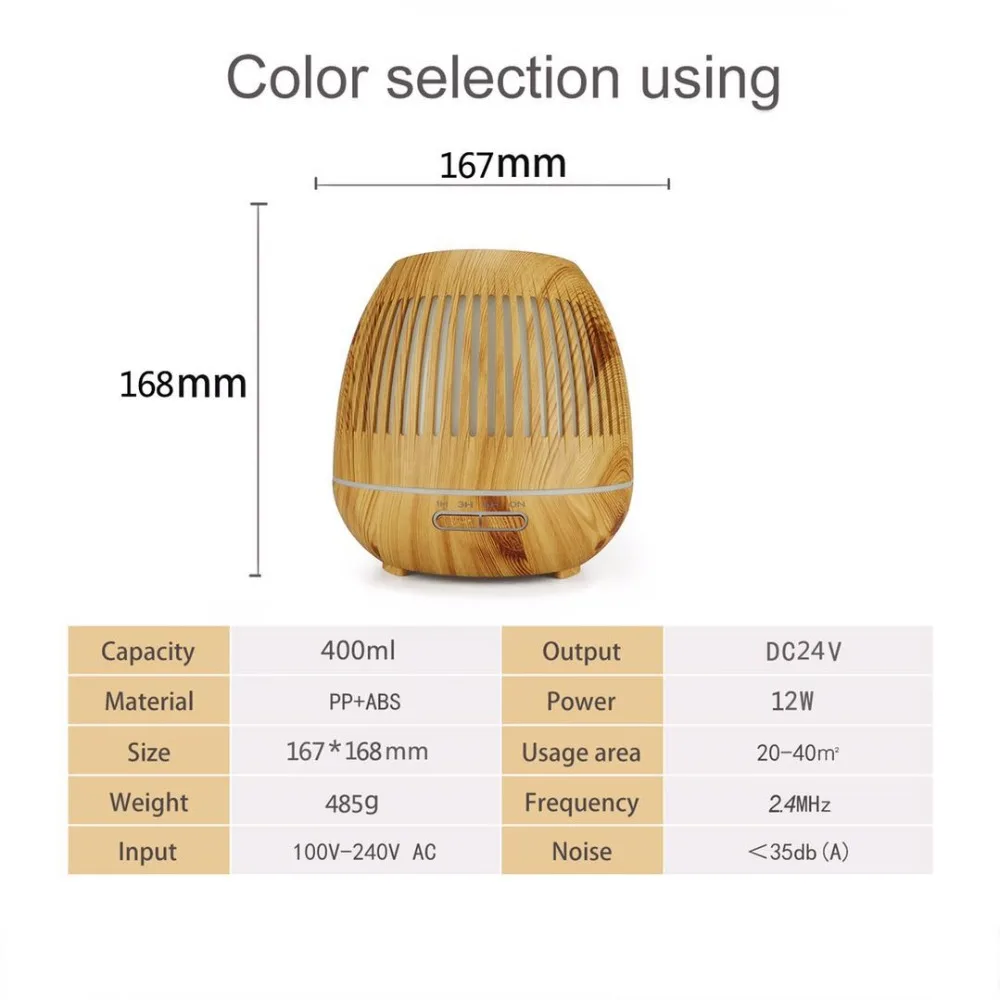 400ml Aromatherapy Essential Oil Diffuser Wood Grain Hallow 7 Color Light Aroma Lamp Humidifier Home Difusor Aromaterapia
400ml Aromatherapy Essential Oil Diffuser Wood Grain Hallow 7 Color Light Aroma Lamp Humidifier Home Difusor Aromaterapia