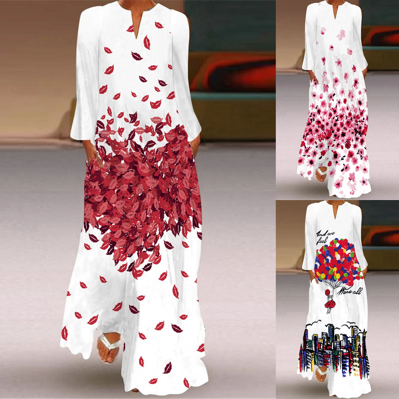 57# Women Clothes Plus Size Dress Streetwear Long Dress Long Sleeve Print V-neck Maxi Dress Party Cami Dress Femme Robe
57# Women Clothes Plus Size Dress Streetwear Long Dress Long Sleeve Print V-neck Maxi Dress Party Cami Dress Femme Robe