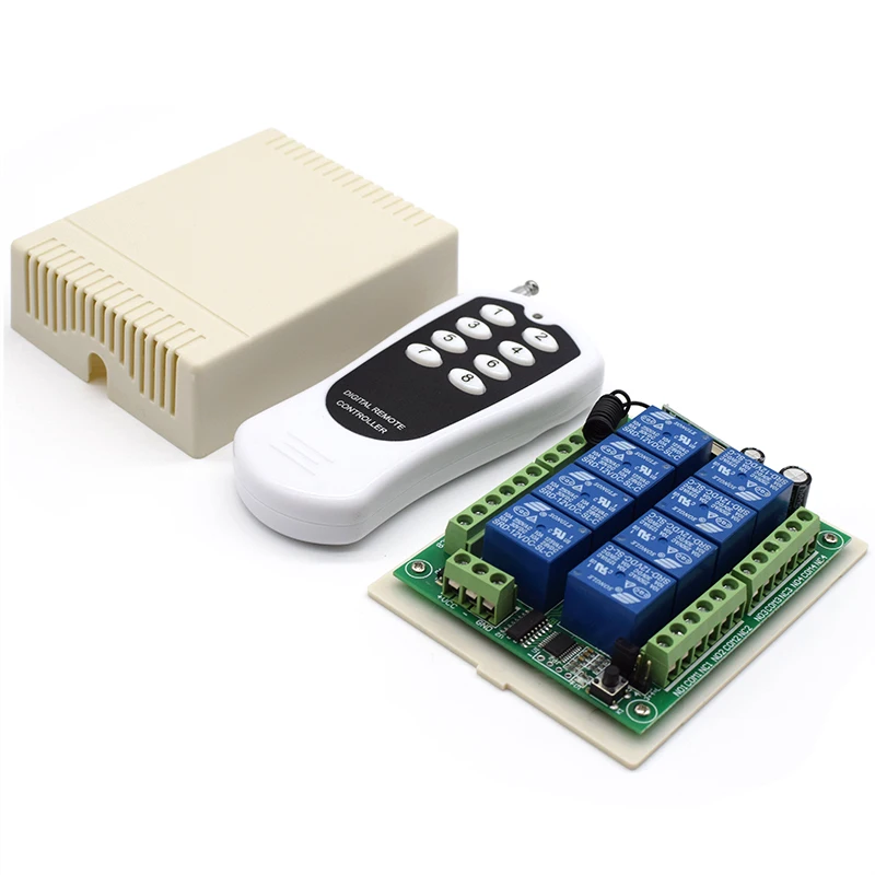 Long distance 12V DC 8 Channel 433MHz wireless remote control switch & Transmitter for Garage door light control curtain
Long distance 12V DC 8 Channel 433MHz wireless remote control switch & Transmitter for Garage door light control curtain