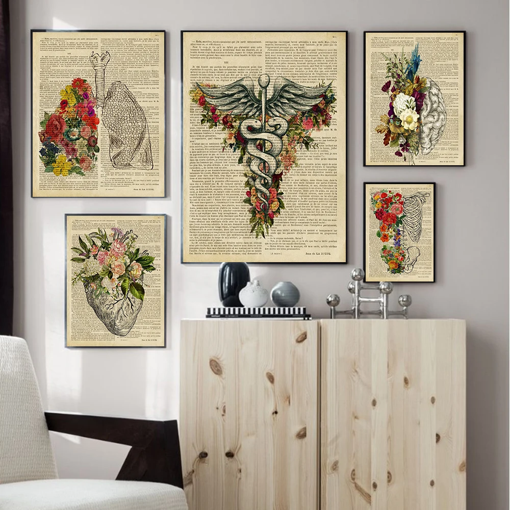 

Anatomy Art Human Heart Brain Lungs Spine Rib Art Canvas Painting Vintage Posters Wall Prints Pictures For Doctor Office Decor