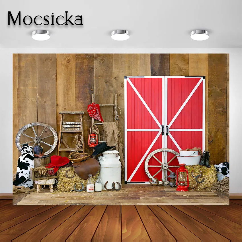 Mocsicka Western Cowboy Scene Photography Backdrop Red Barn Door Farm BBQ Party Decoration Background Cake Smash Photo Studio
Mocsicka Western Cowboy Scene Photography Backdrop Red Barn Door Farm BBQ Party Decoration Background Cake Smash Photo Studio