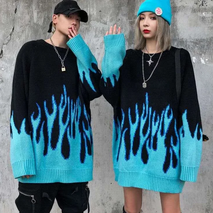 Autumn Women Oversize Sweater Harajuku Flame Knitted Couple Pullover Winter Hip Hop O-neck Loose Jacquard Men Sweatshirt Sweater
Autumn Women Oversize Sweater Harajuku Flame Knitted Couple Pullover Winter Hip Hop O-neck Loose Jacquard Men Sweatshirt Sweater