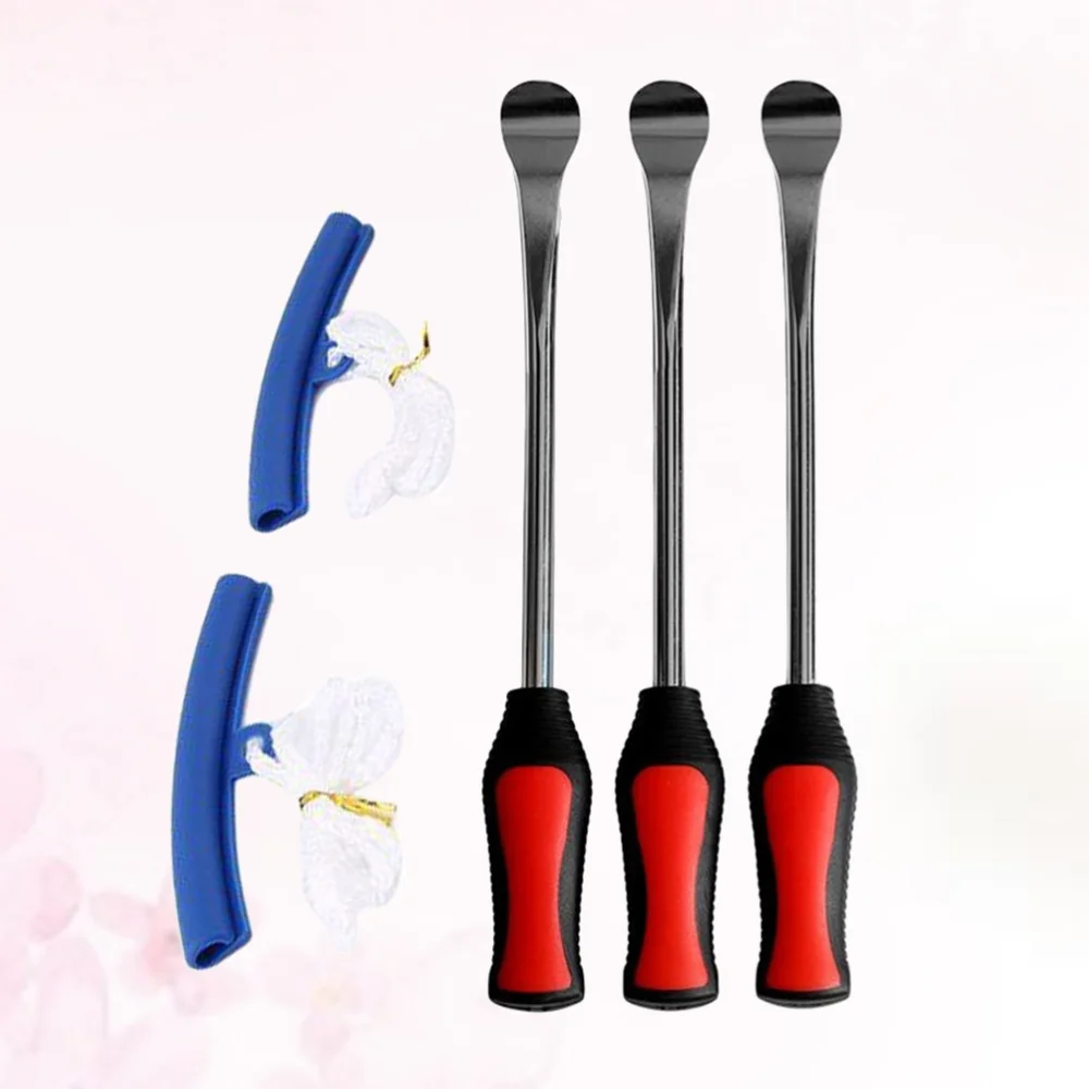 5 in 1 Tire Changing Set Tire Spoon Lever Tools Rim Protector Sheaths (3 Grey Tire Spoon and 2 Beige Protectors)
5 in 1 Tire Changing Set Tire Spoon Lever Tools Rim Protector Sheaths (3 Grey Tire Spoon and 2 Beige Protectors)