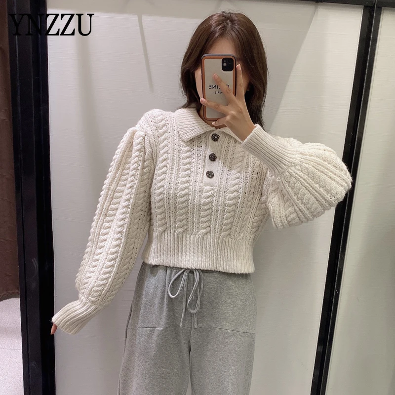 Vintage Women Puff sleeve sweater White Autumn Casual Turn down collar Female short Knitted tops Jumper 2021 Spring YNZZU YT940
Vintage Women Puff sleeve sweater White Autumn Casual Turn down collar Female short Knitted tops Jumper 2021 Spring YNZZU YT940