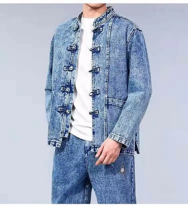Hanfu Costume Chinese Style Men Cowboy Sets Male Trend Spring Autumn Loose Version Long Sleeve Tang suit Denim Jacket+Jeans
Hanfu Costume Chinese Style Men Cowboy Sets Male Trend Spring Autumn Loose Version Long Sleeve Tang suit Denim Jacket+Jeans
