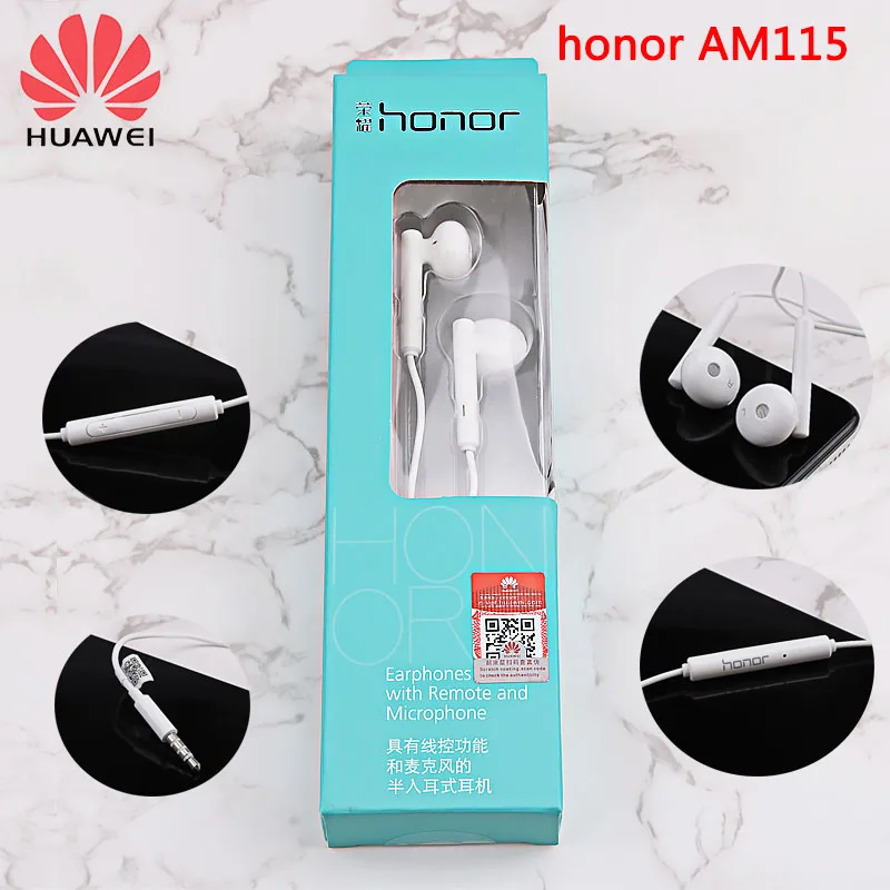 Оригинальные наушники Huawei Honor AM115 длиной 1 м с проводным управлением микрофоном