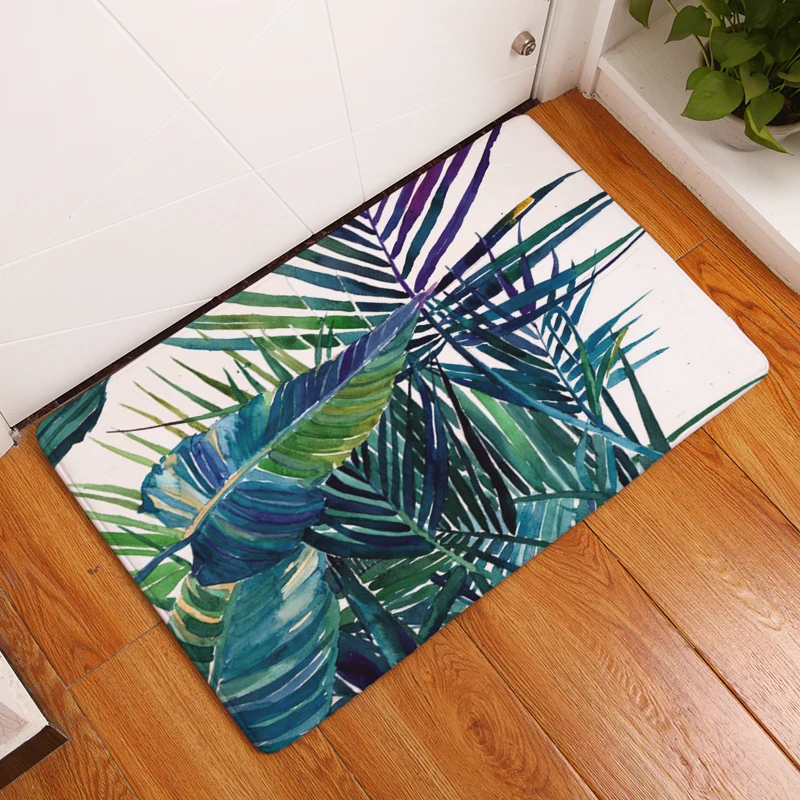 Декоративный входной дверной коврик с принтом пальмовых листьев нескользящий