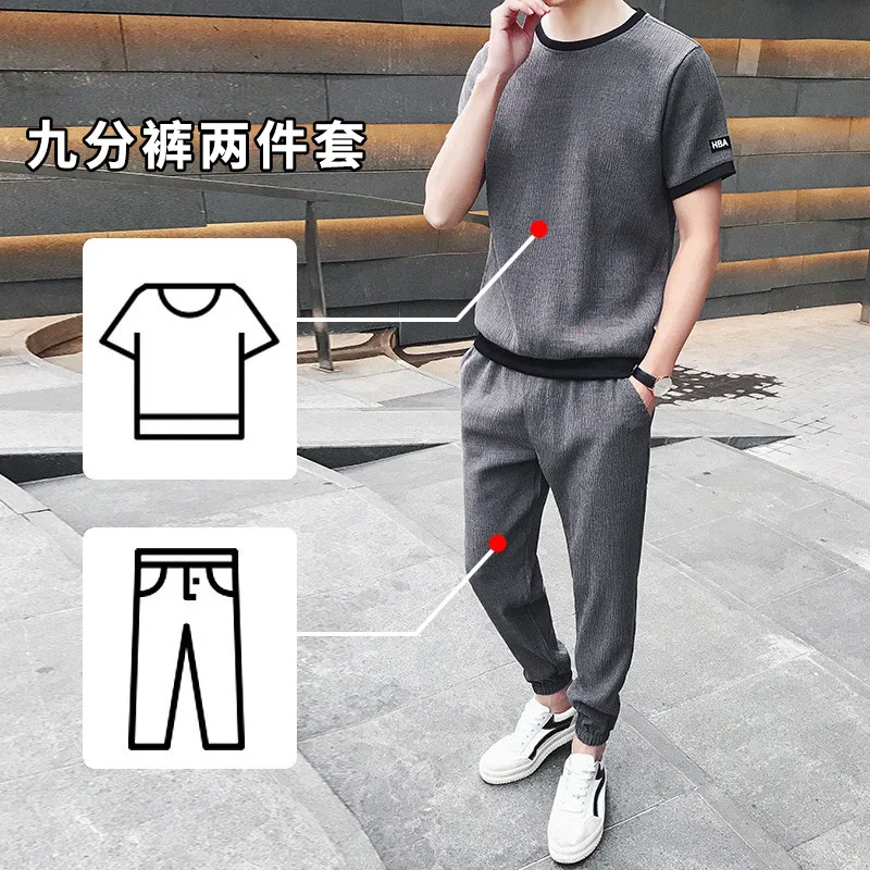 Summer short sleeve ice silk t-shirt men's suit 2020 new slim Korean Trend Capris sportswear
Summer short sleeve ice silk t-shirt men's suit 2020 new slim Korean Trend Capris sportswear