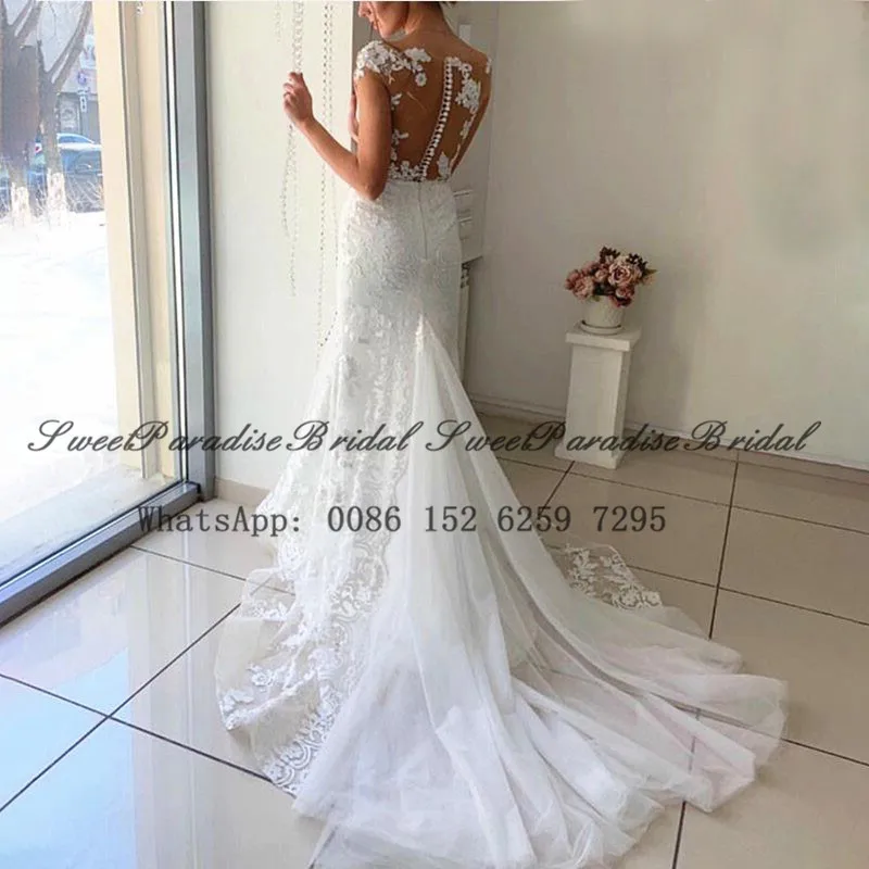 2020 Mermaid Lace Wedding Dress With Appliques Capped Sleeves Sheer Back Women Long Chapel Train Bridal Dresses Vestidos
2020 Mermaid Lace Wedding Dress With Appliques Capped Sleeves Sheer Back Women Long Chapel Train Bridal Dresses Vestidos