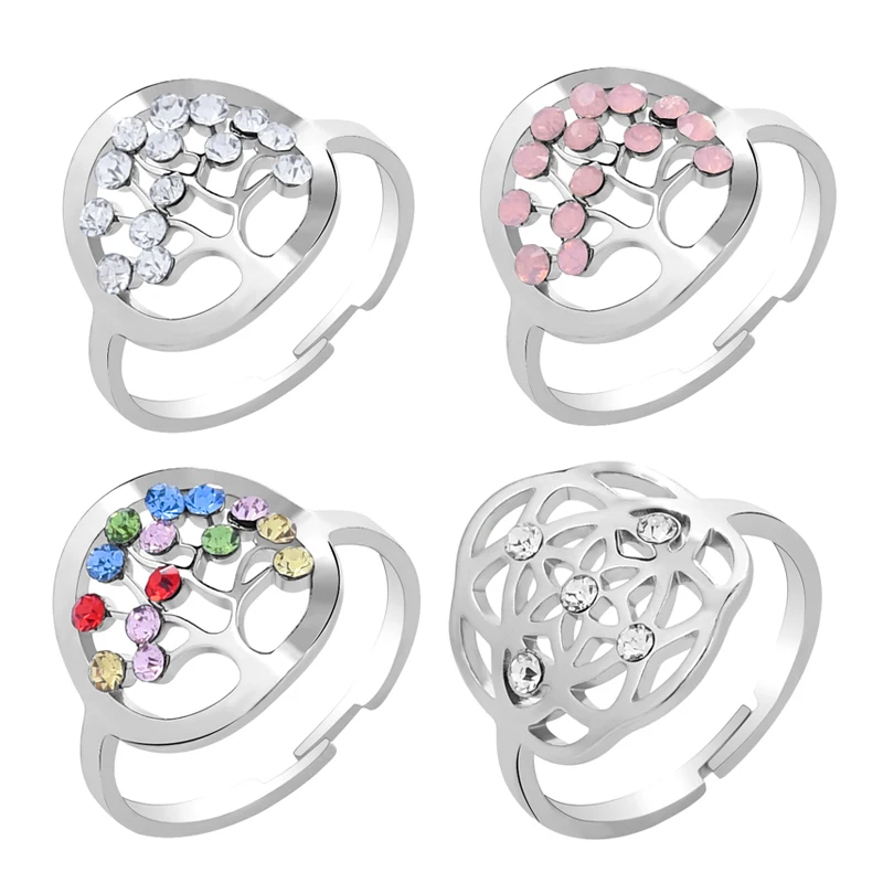 Stainless Steel Rings Tree Of Life Rings Women Adjustable Crystal Pattern Ring Girl Party Wedding Fashion Jewelry Couple Gifts 
Stainless Steel Rings Tree Of Life Rings Women Adjustable Crystal Pattern Ring Girl Party Wedding Fashion Jewelry Couple Gifts