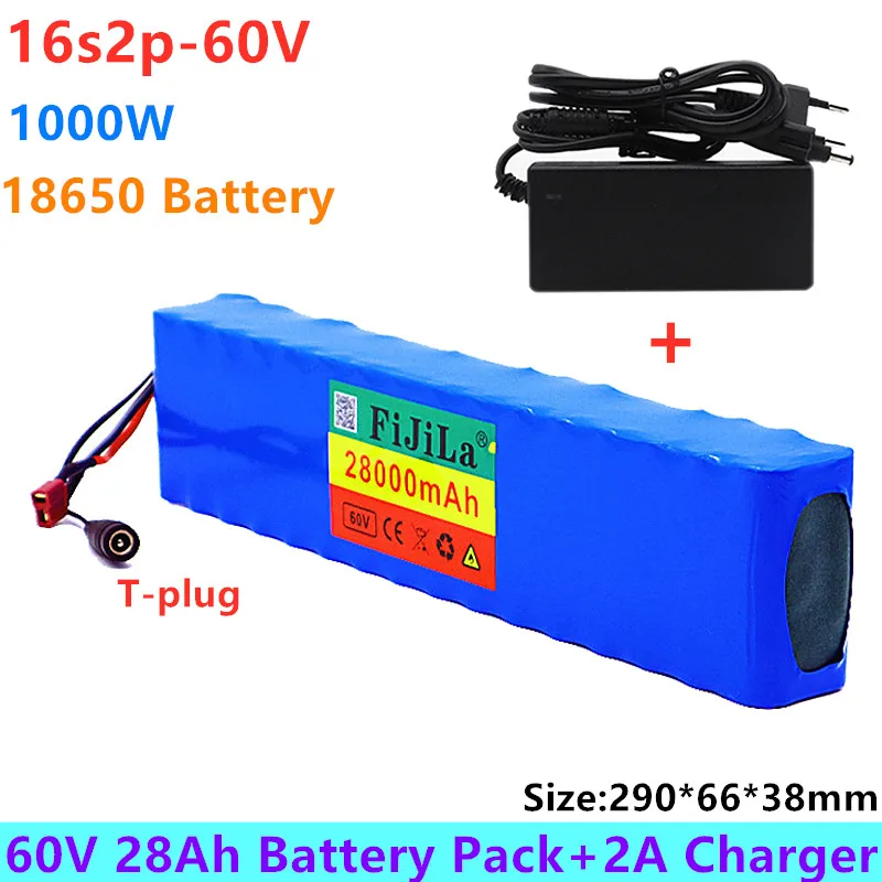 60V 28Ah 16S2P 18650 Li-ion Battery 67.2V 28000mAh Ebike Electric Bicycle Scooter With BMS 1000Watt T Plug With+ Charger
60V 28Ah 16S2P 18650 Li-ion Battery 67.2V 28000mAh Ebike Electric Bicycle Scooter With BMS 1000Watt T Plug With+ Charger