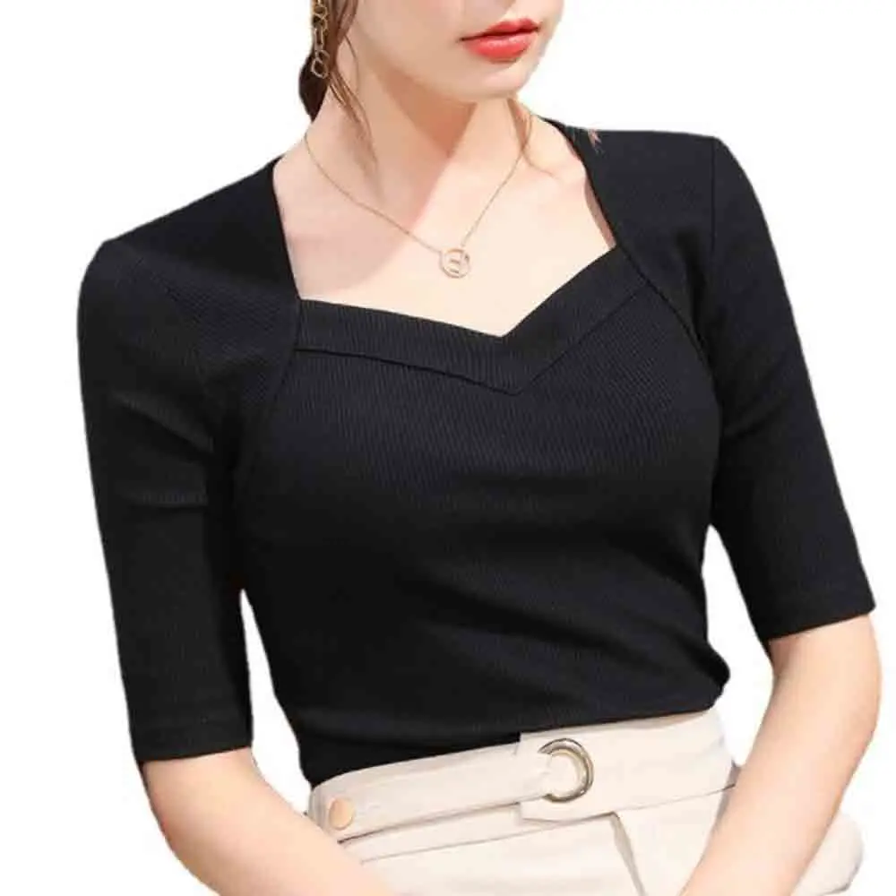 Women Autumn New Sexy Square Collar Solid Color Half Sleeve Skinny Modal Basic T-Shirts Female Lady Elegant Party Tees Tops
Women Autumn New Sexy Square Collar Solid Color Half Sleeve Skinny Modal Basic T-Shirts Female Lady Elegant Party Tees Tops