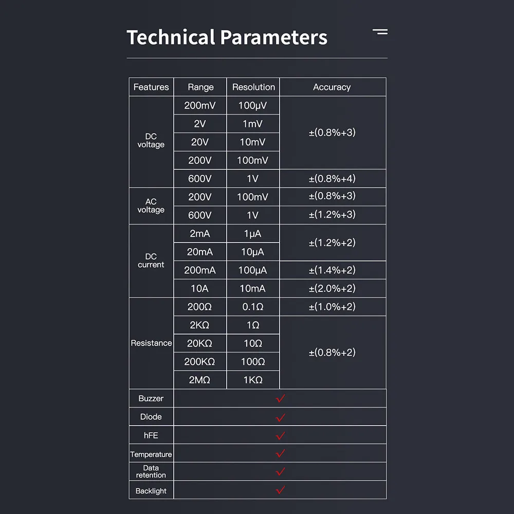 ANENG AN8205C Digital Multimeter AC DC Ammeter Volt Current Ohm Tester LCD Display Portable W6H6 Electron Probes Data Retention
ANENG AN8205C Digital Multimeter AC DC Ammeter Volt Current Ohm Tester LCD Display Portable W6H6 Electron Probes Data Retention