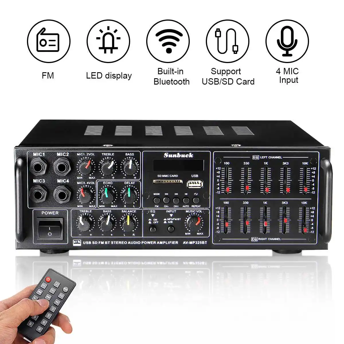 2000W 110V-220V Home Car bluetooth Power Amplifier With Remote Control HiFi Stereo Digital AMP 2x Mic AUX USB SD Card With EQ
2000W 110V-220V Home Car bluetooth Power Amplifier With Remote Control HiFi Stereo Digital AMP 2x Mic AUX USB SD Card With EQ