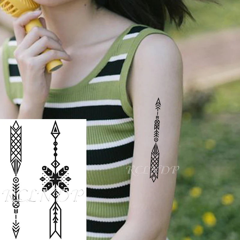 

Waterproof Temporary Tattoo Sticker Arrow Cross Pattern Line Element Fake Tatto Flash Tatoo Arm Back Body Art for Men Women