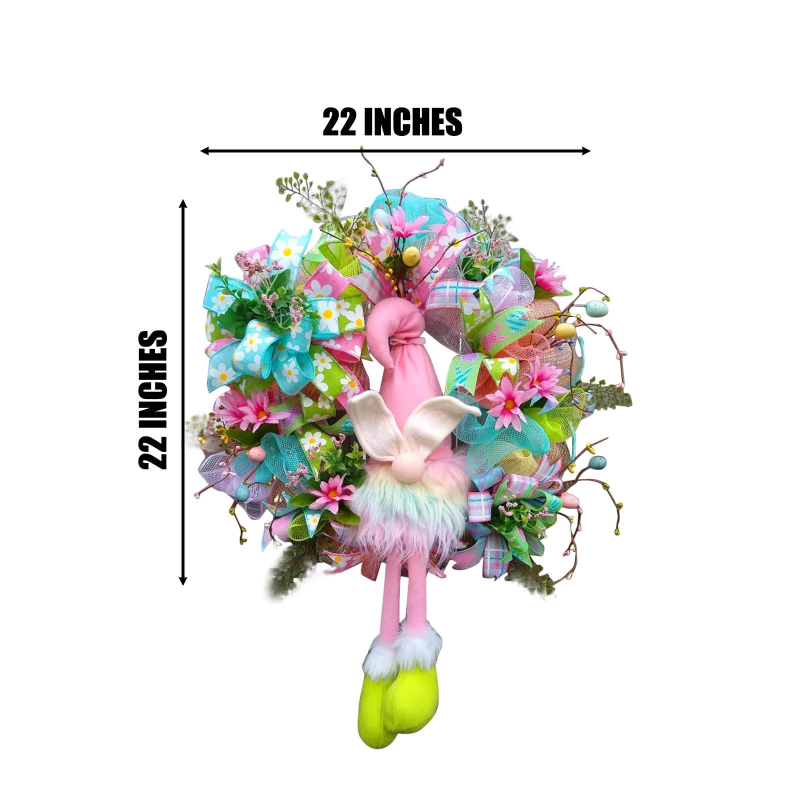 Gnome Easter Bunny Wreath for Front Door with Flowers and Eggs, Gnome Easter Wreath with Pink and Blue Flowers, Gnome Wreath J60
Gnome Easter Bunny Wreath for Front Door with Flowers and Eggs, Gnome Easter Wreath with Pink and Blue Flowers, Gnome Wreath J60