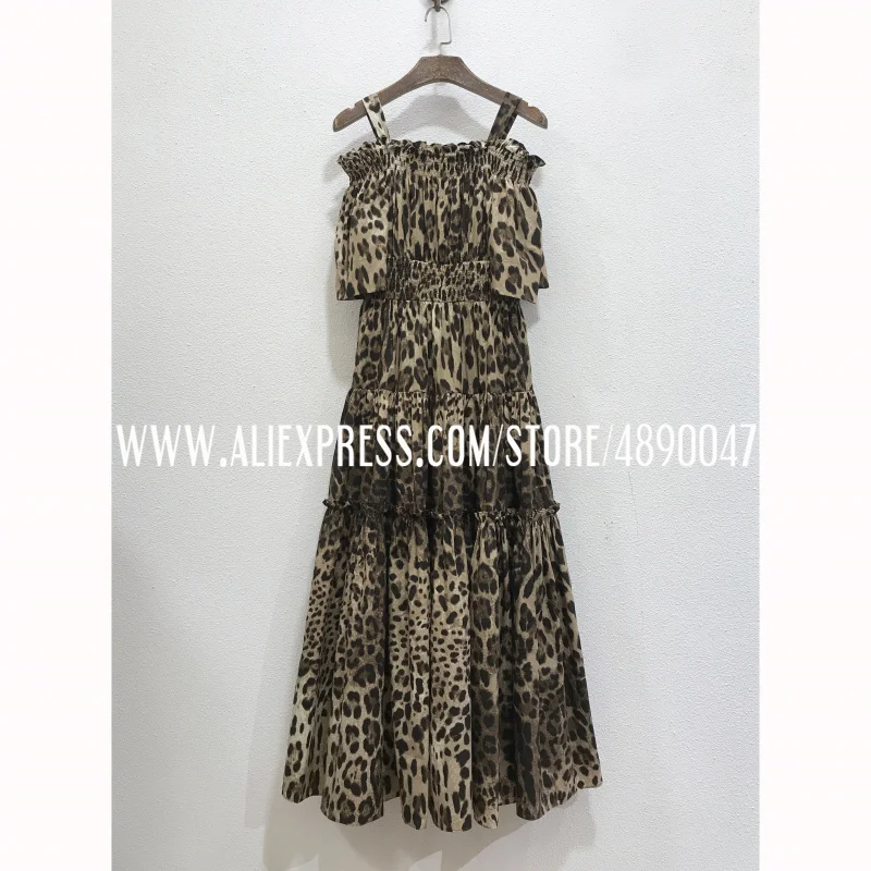 Leopard print sling strapless long dress high-quality cotton waist slimming holiday style dress
Leopard print sling strapless long dress high-quality cotton waist slimming holiday style dress